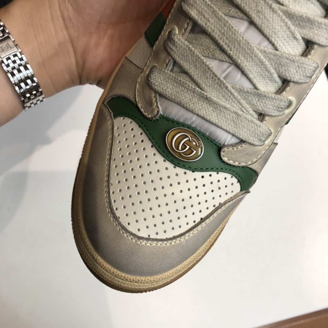 (1:1 replica) Gucci Women s Screener Distressed High Top Off-White Green For Women 5637309