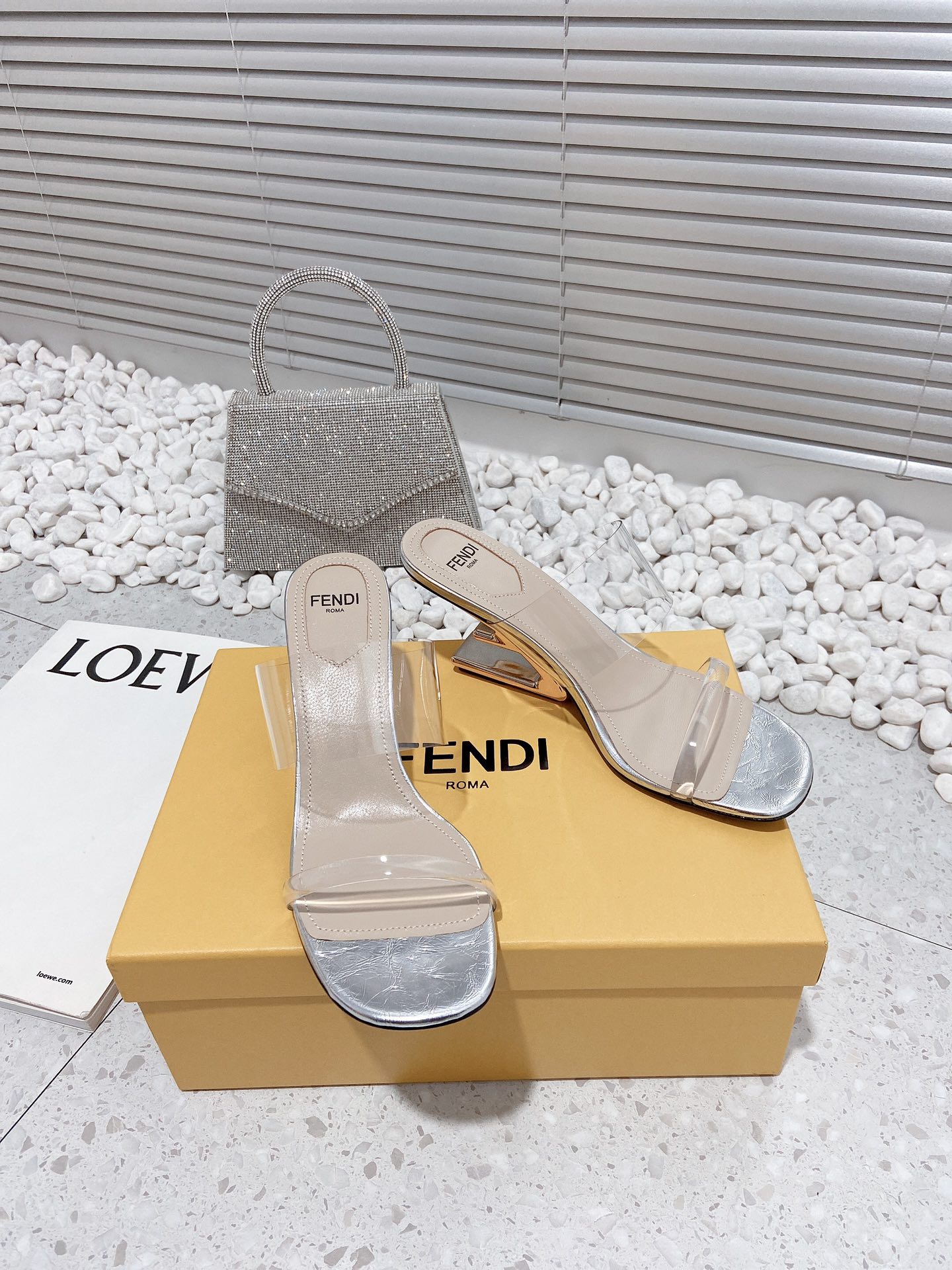(1:1 replica) Fendi First Silver Transparent Medium-Heeled Sandals For Women