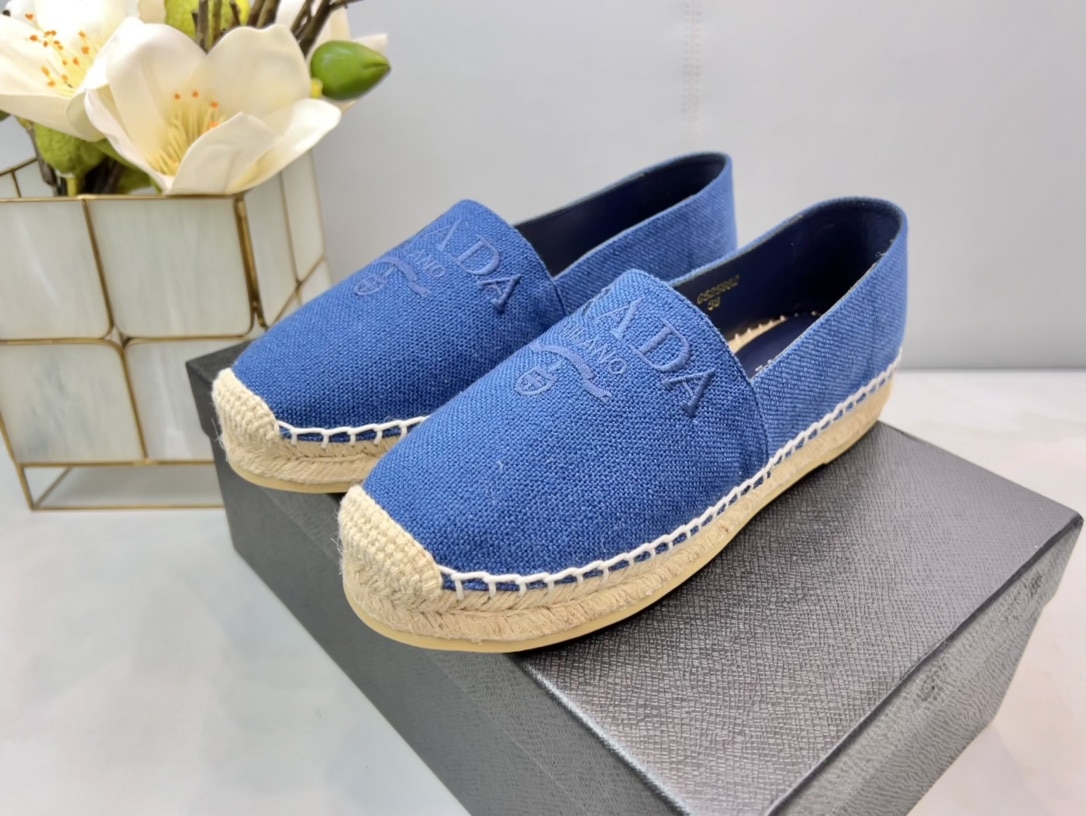 (1:1 replica) Prada Linen Espadrilles Blue For Women 0.8in/20mm PRD 1S841M_376_F0013_F_020