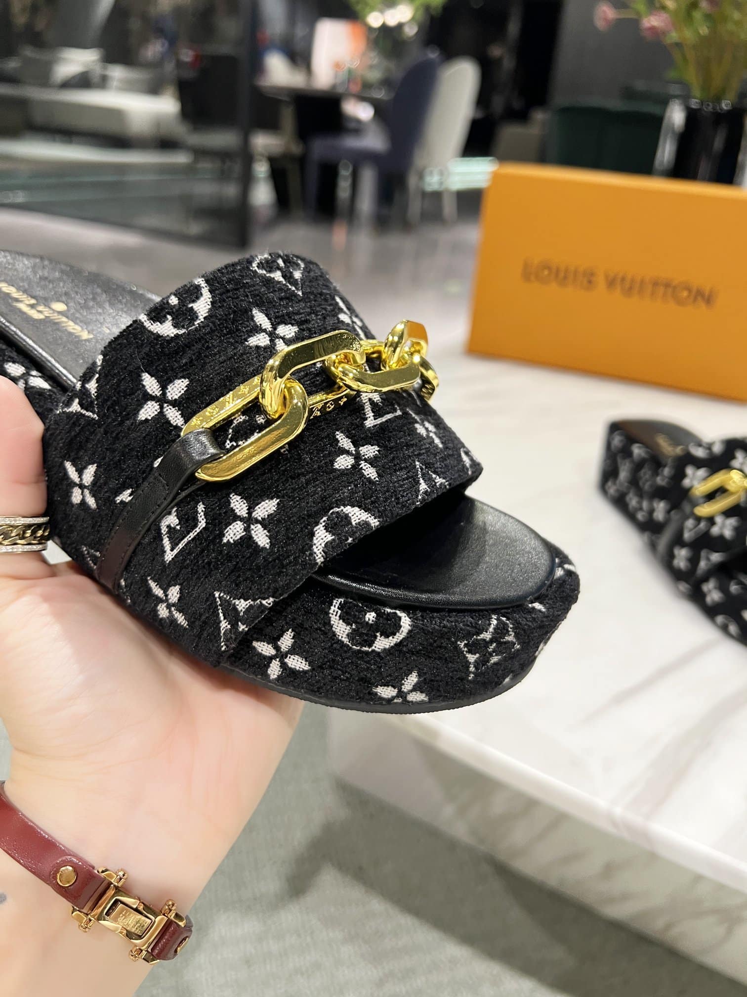 (1:1 replica) Louis Vuitton Jumbo Flatform Mule Black For Women LV