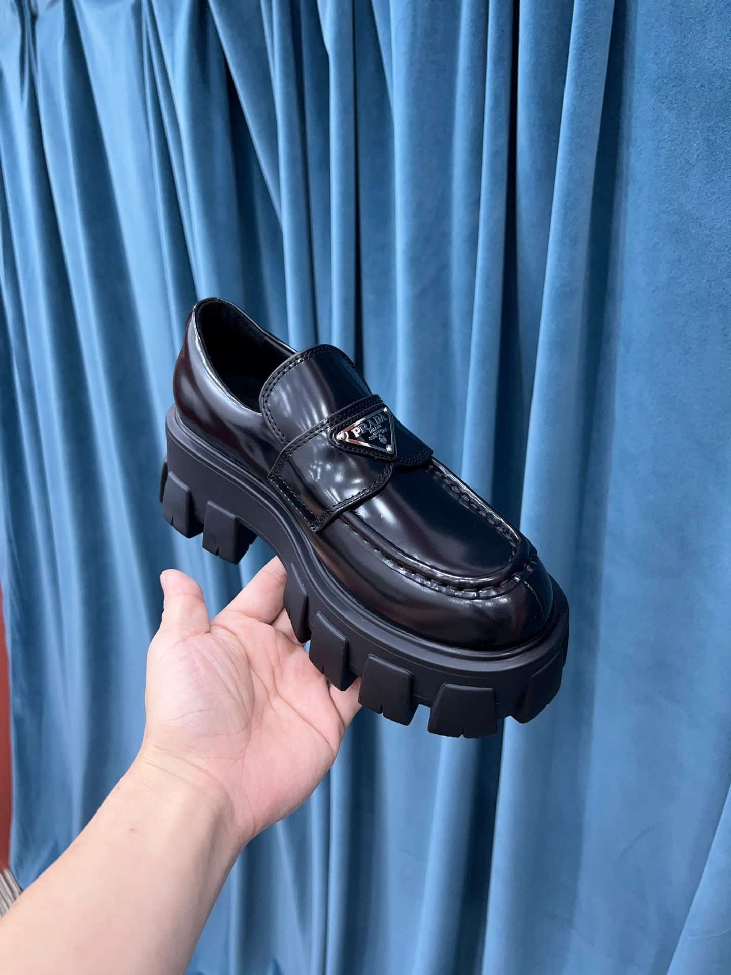 (1:1 replica) Prada Monolith Brushed Loafers Black For Women 2.4in/60mm PRD 2DE129_B4L_F0002