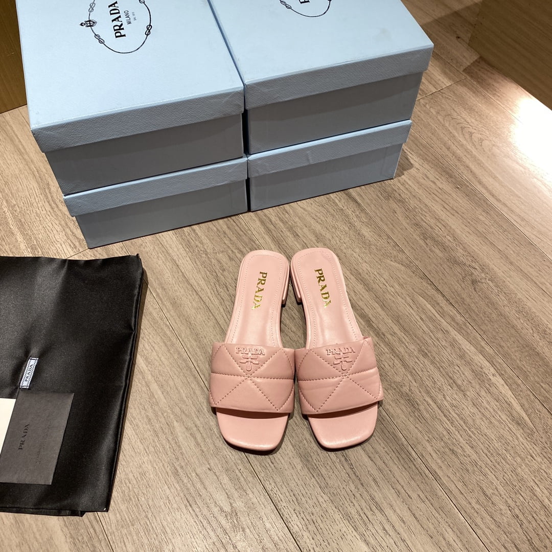 (1:1 replica) Prada Quilted Nappa Sabots Pink For Women 0.4in/10mm PRD
