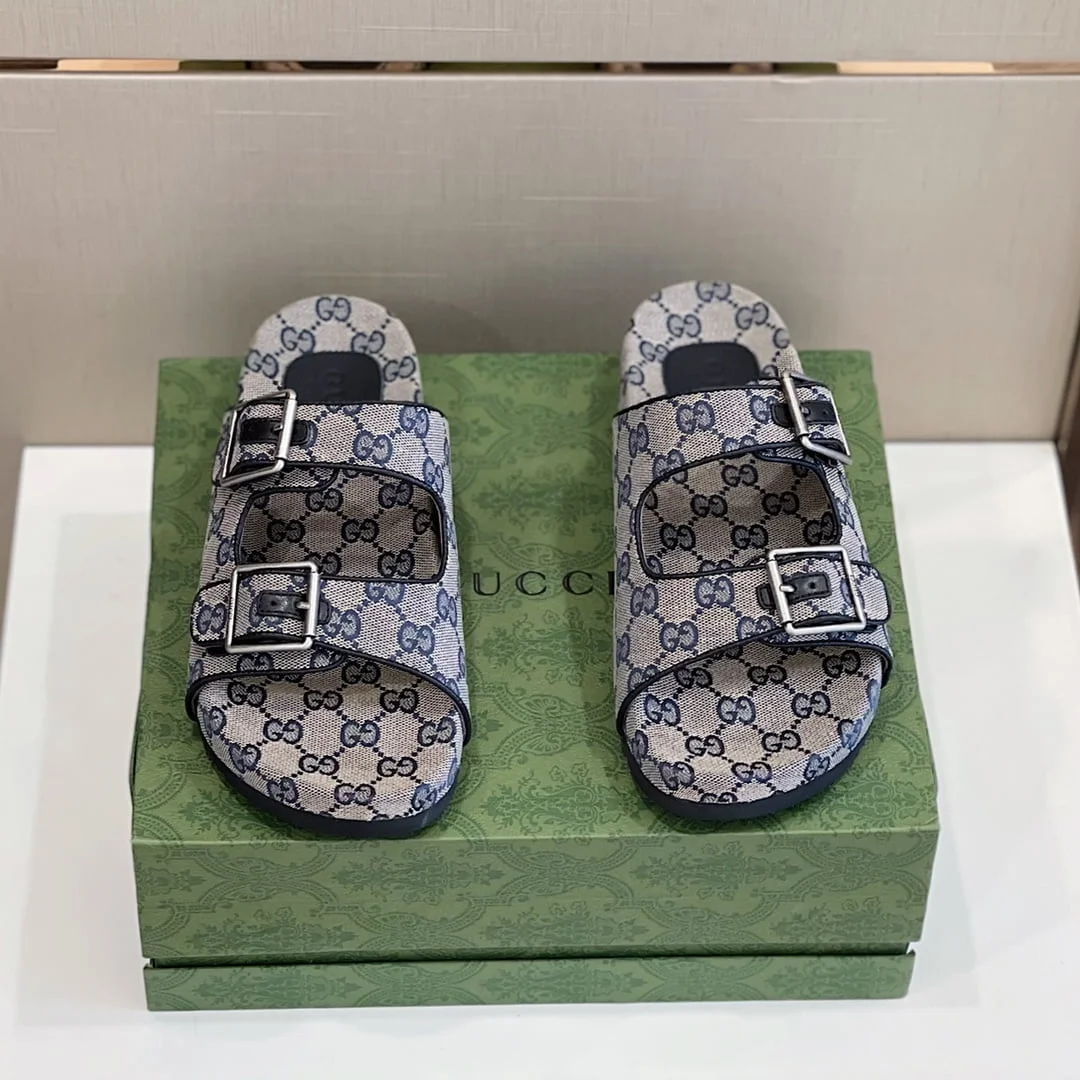 (1:1 replica) Gucci Women s Slide Sandal With Straps Grey For Women GG