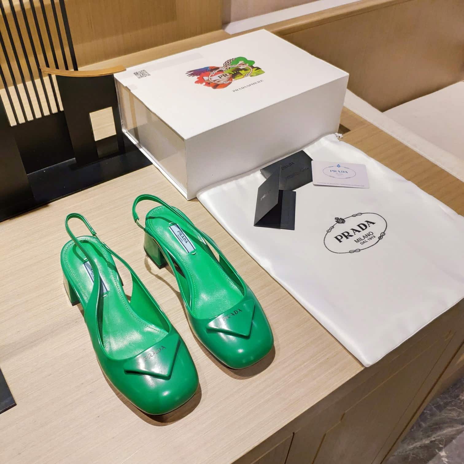 (1:1 replica) Prada Patent Sling-Back Pumps Dark Green For Women 1.8in/45mm PRD