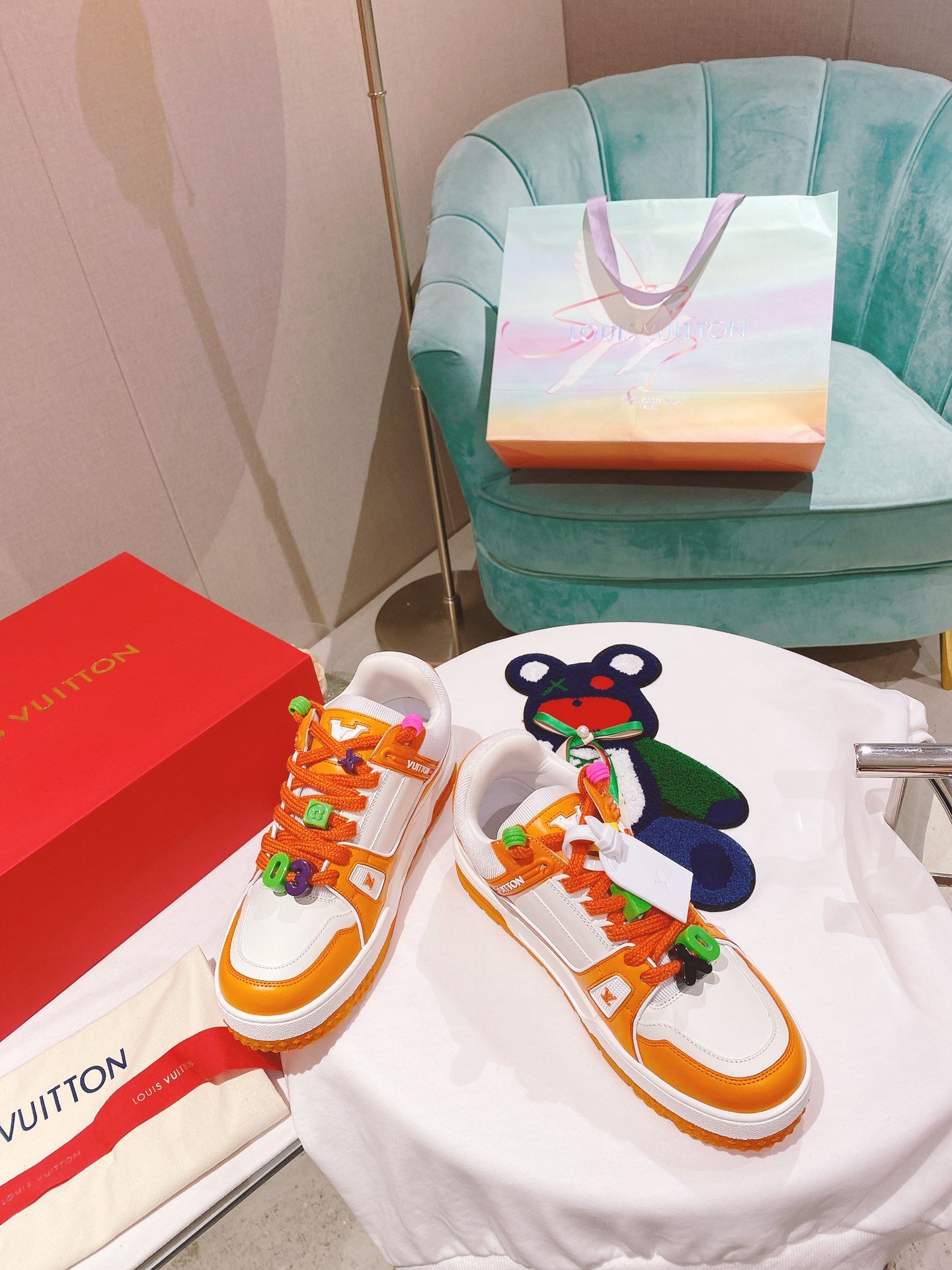 (1:1 replica) Louis Vuitton Women s LV Trainer Sneaker Orange For Women LV