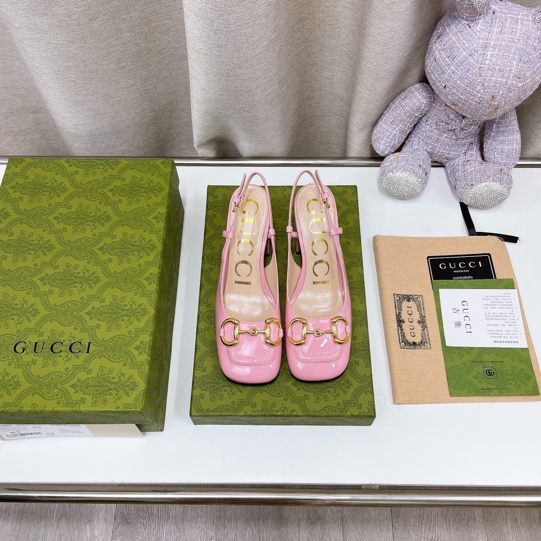 (1:1 replica) Gucci Women s Mid-Heel Slingback With Horsebit Light Pink For Women GG 643892 C9D00 6705
