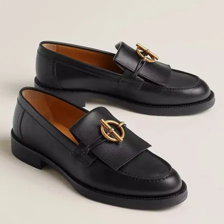 (1:1 replica) Hermes Women s Impact Loafers in Black Leather HM051