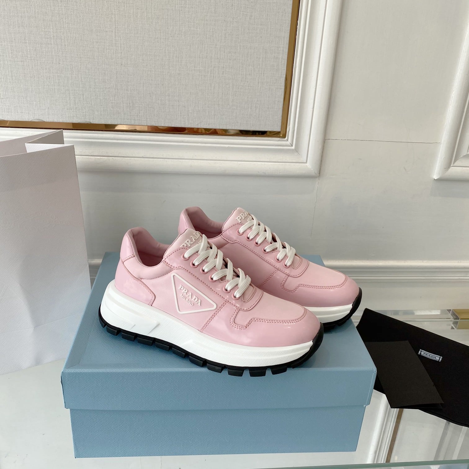 (1:1 replica) Prada Prax 01 Re-Nylon Gabardine Sneakers Pink For Women 1.8in/45mm PRD