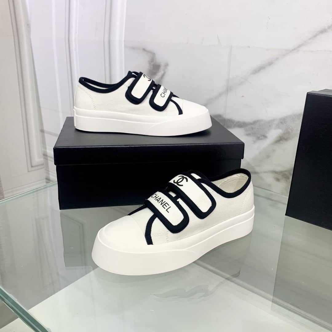 (1:1 replica) Chanel Women s Chanel Velcro Sneaker White And Black For Women