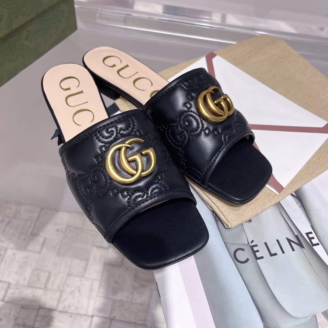(1:1 replica) Gucci Women s Slide Sandal With Double G Black For Women GG