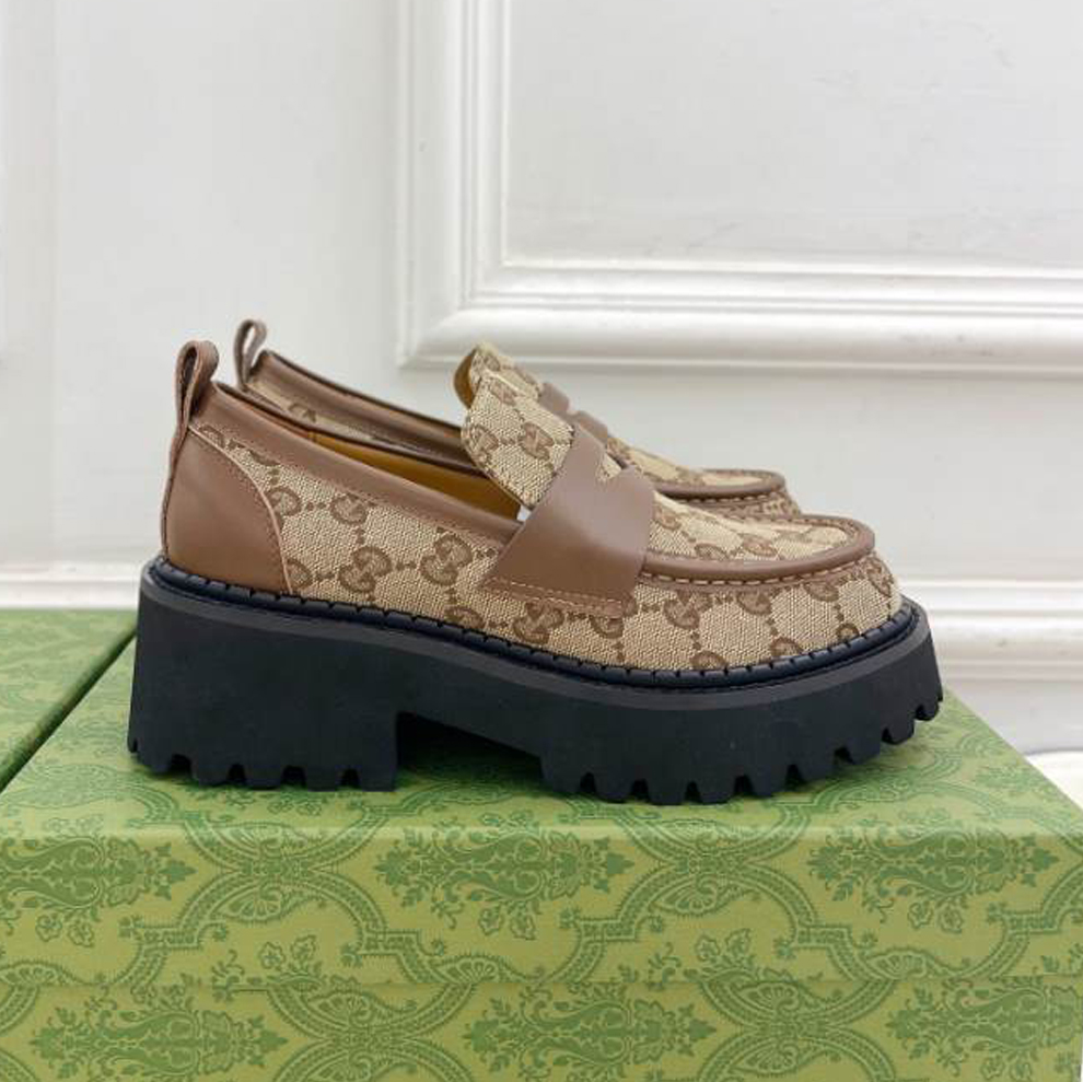 (1:1 replica) Gucci Jordaan Brown Embroidered Leather Loafer GL079