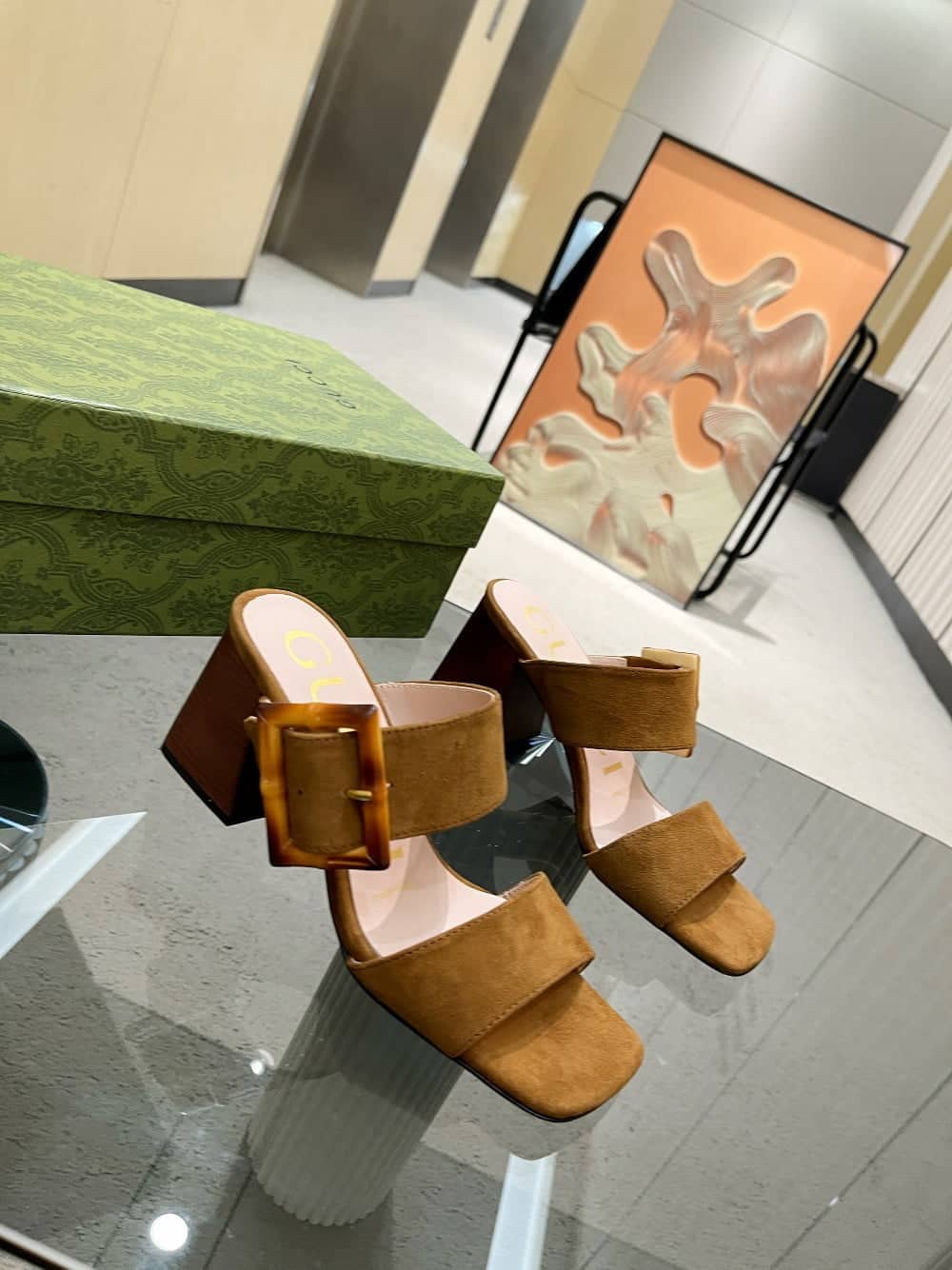 (1:1 replica) Gucci Women s Sandal With Bamboo Buckle Brown For Women GG