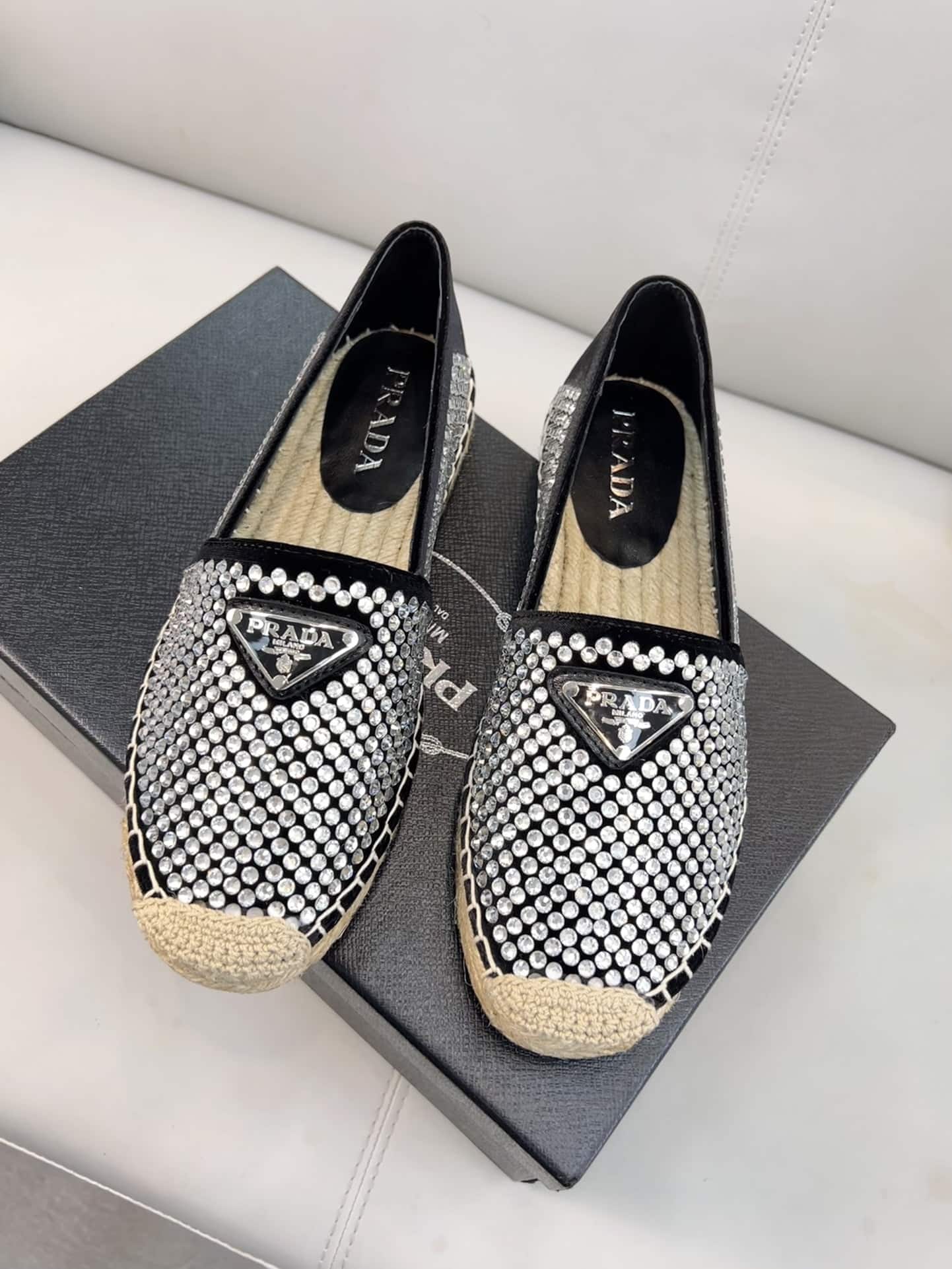 (1:1 replica) Prada Espadrillas With Crystals Silver For Women 0.8in/20mm PRD