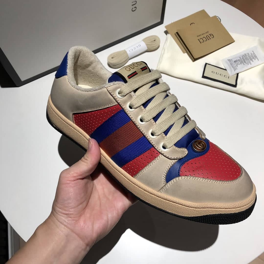 (1:1 replica) Gucci Women s Screener Low-Top White Red Blue For Women 546163