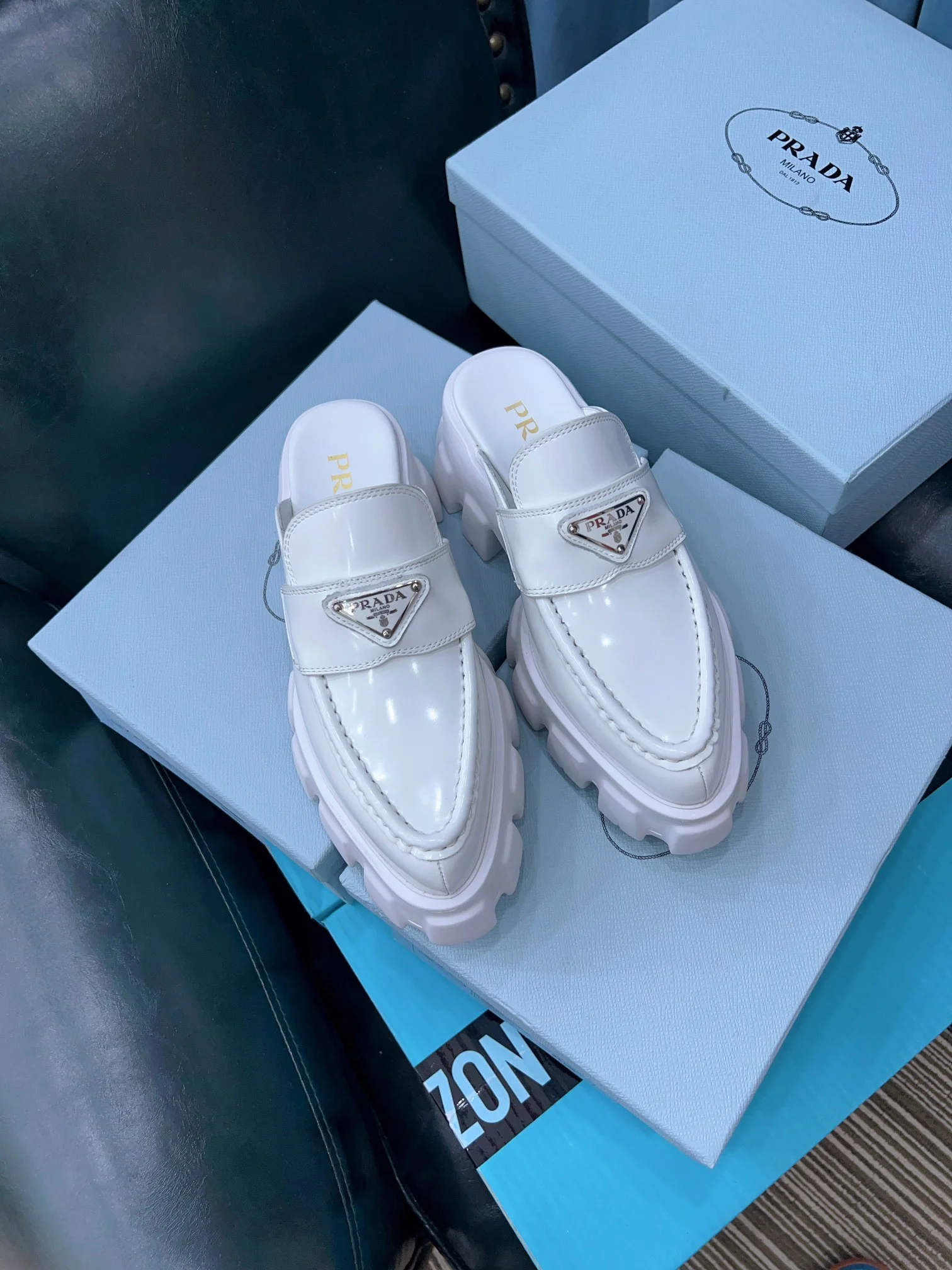 (1:1 replica) Prada Chocolate Brushed Mules White For Women 2.4in/60mm PRD