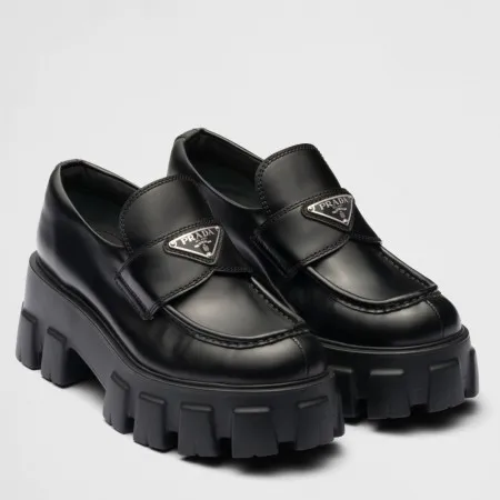 (1:1 replica) Prada Women s Monolith Loafers In Black Brushed Leather PRL006