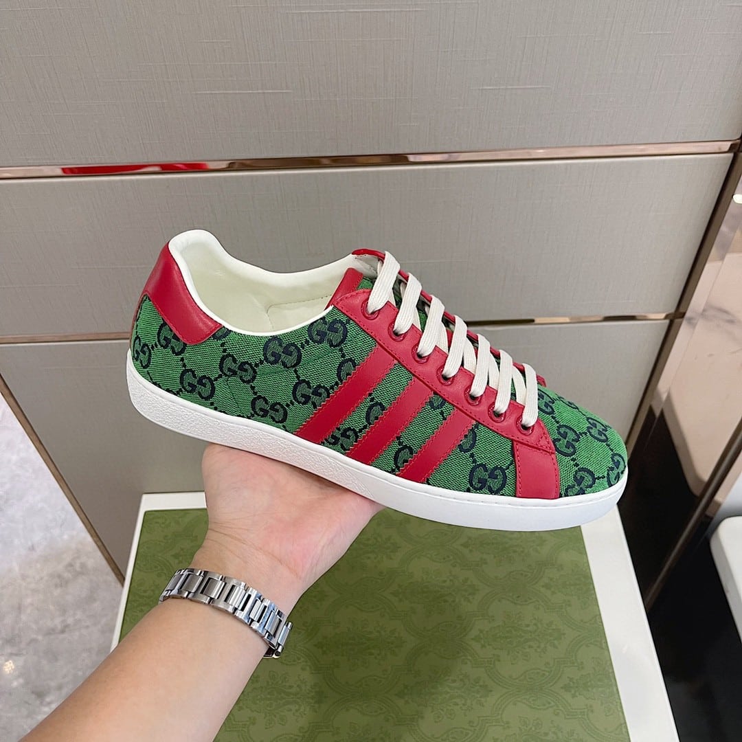 (1:1 replica) Gucci x Adidas Women s GG Sneakers Green Red For Women 707861