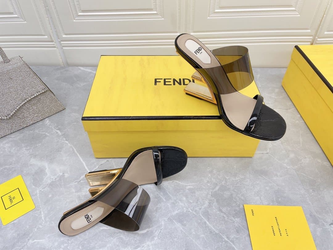 (1:1 replica) Fendi First Black Transparent High-Heeled Sandals For Women