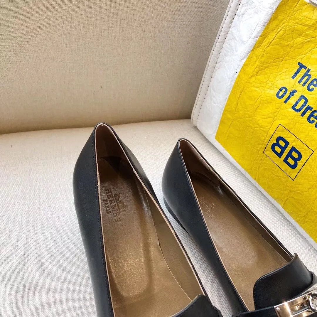 (1:1 replica) Hermes Pegase Ballerina Flats In Black Calfskin HM078