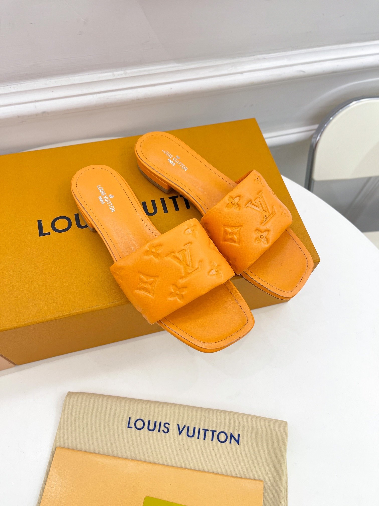 (1:1 replica) Louis Vuitton Women s Revival Flat Mule Orange For Women LV