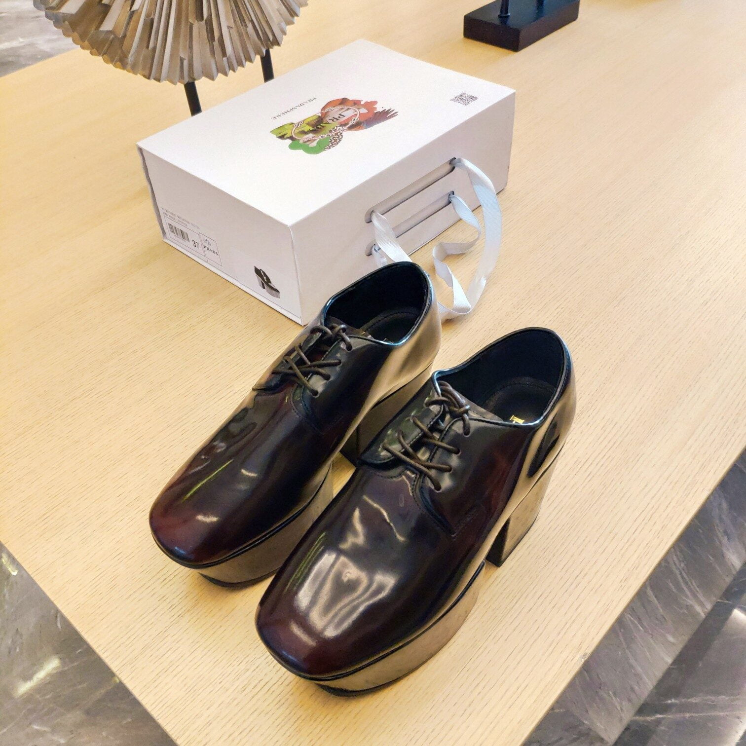 (1:1 replica) Prada Platform Lace-Ups Shoes Red For Women 2.75in/70mm PRD