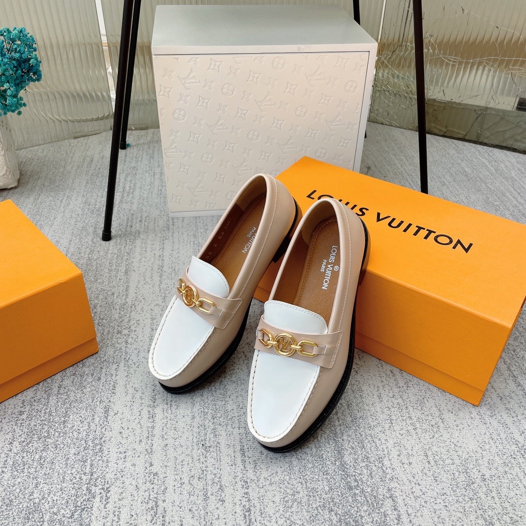 (1:1 replica) Louis Vuitton Women s Chess Flat Loafe Beige For Women LV