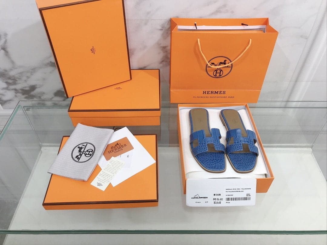 (1:1 replica) Hermes Oran Sandal Blue For Women, Women s Shoes