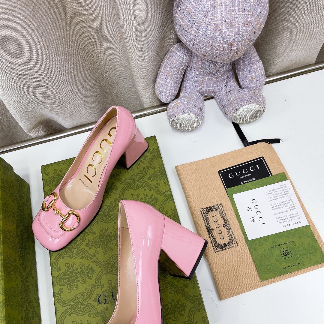 (1:1 replica) Gucci Women s Mid-Heel Ballet Flat With Horsebit Light Pink For Women GG