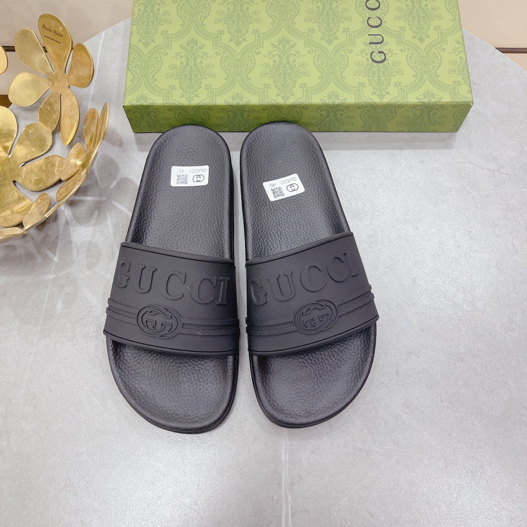 (1:1 replica) Gucci Women s Logo Rubber Slide Black For Women 522887 JCZ00 1031