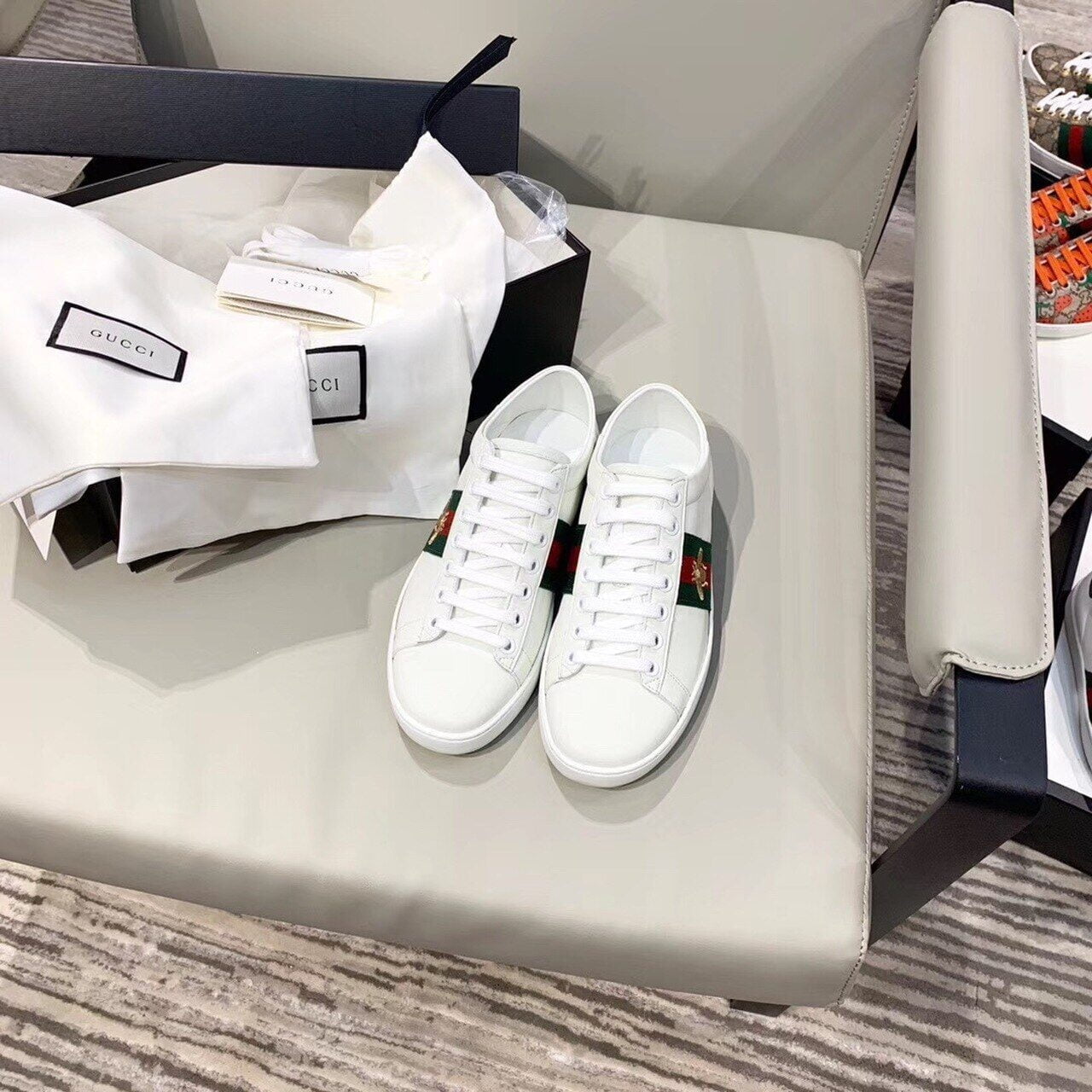 (1:1 replica) Gucci Women s Ace Sneaker With Bee White For Women GG