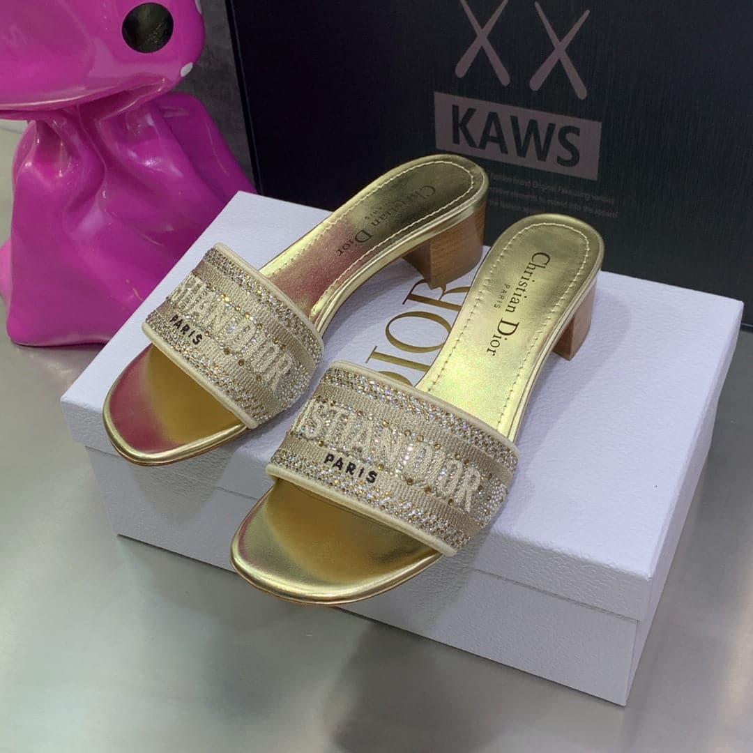 (1:1 replica) Christian Dior Women s Dway Heeled Slide Gold-Tone For Women CD KCQ244LCS_S62K