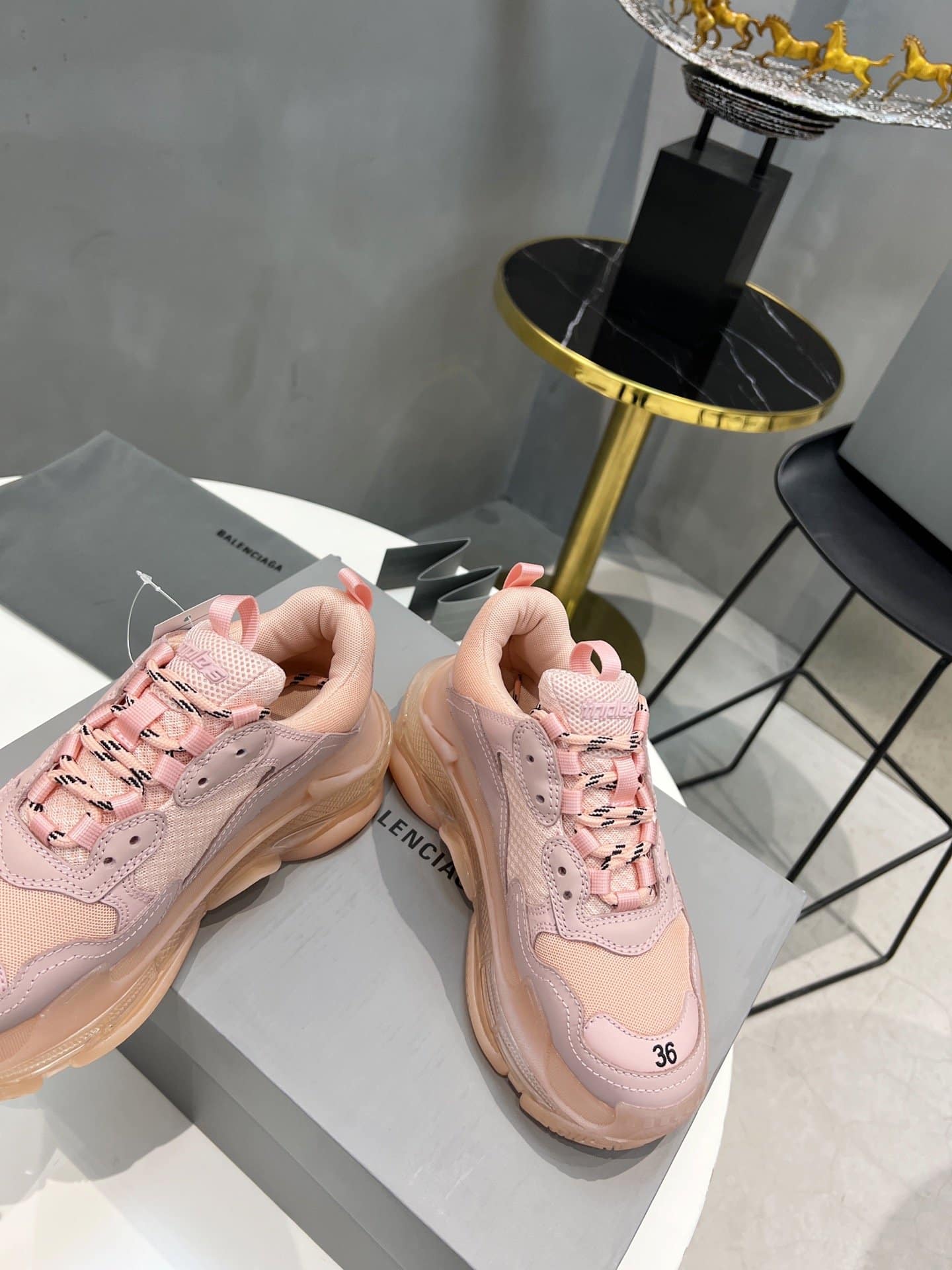 (1:1 replica) Balenciaga Triple S Trainers Clear Sole Pink For Women