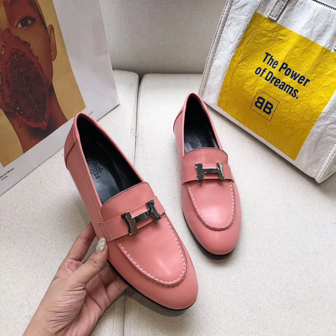 (1:1 replica) Hermes Women s Paris Loafers In Pink Goatskin HM083