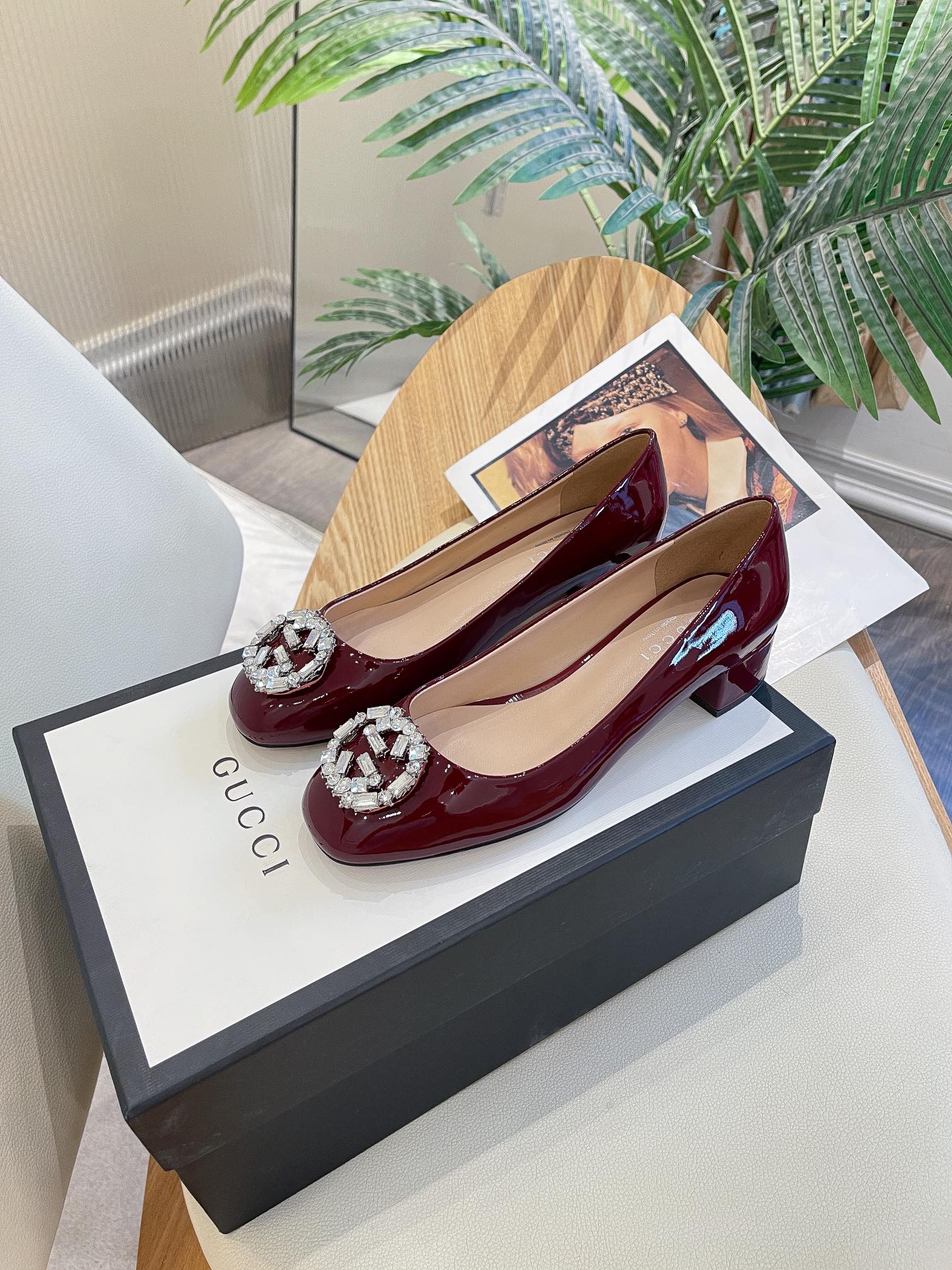 (1:1 replica) Gucci Women s Blondie Mid-Heel Pump Red For Women GG