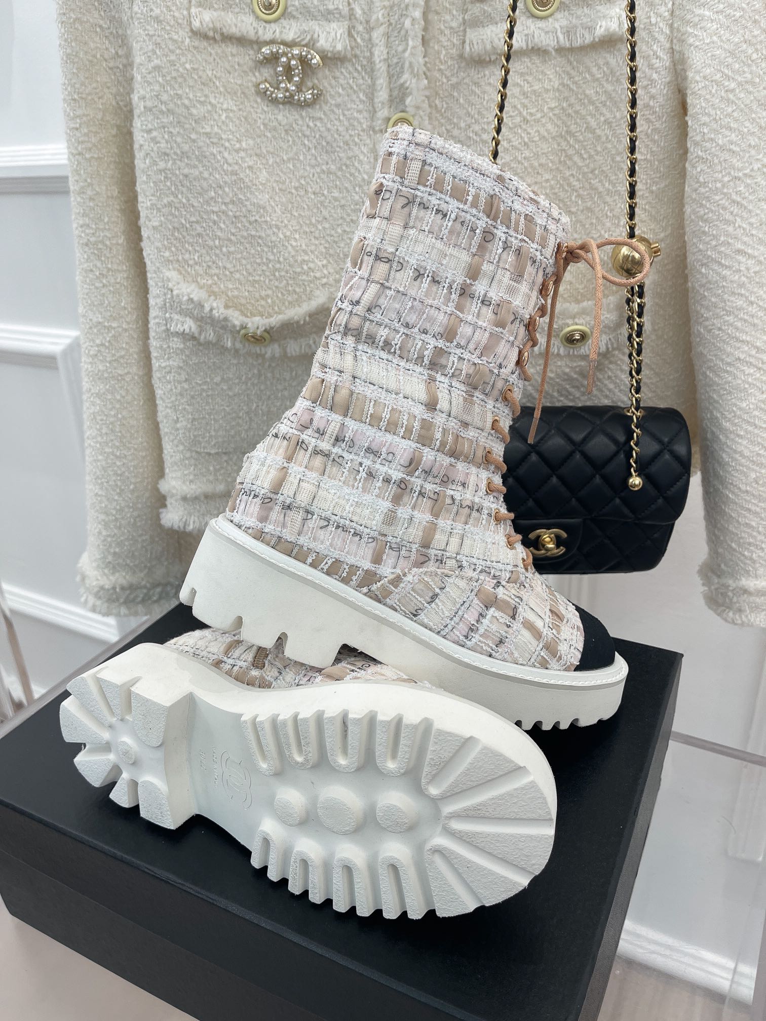 (1:1 replica) Chanel Women s Martin Shoes With Laces White For Women 2in/ 5cm