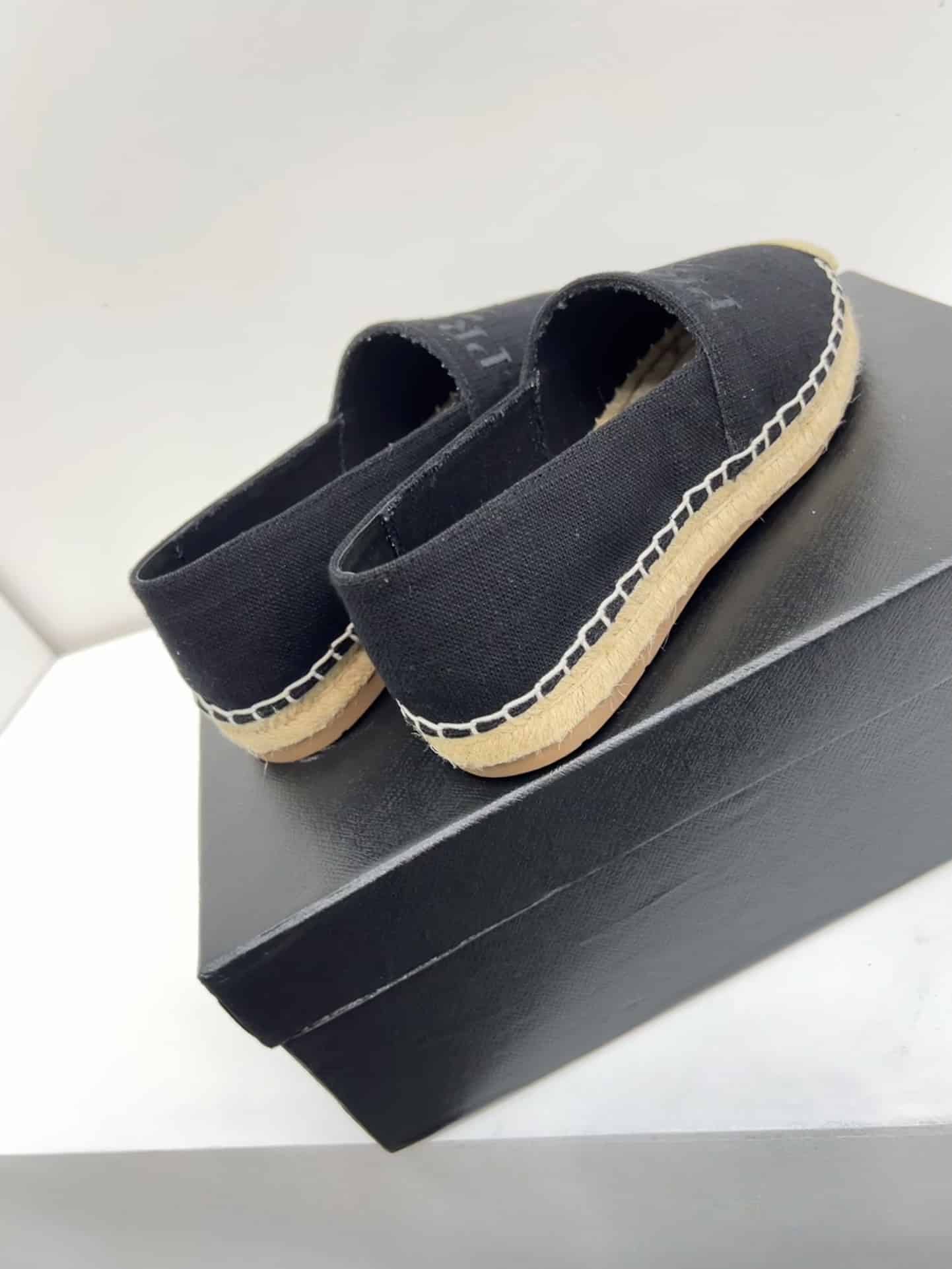 (1:1 replica) Prada Linen Espadrilles Black For Women 0.8in/20mm PRD