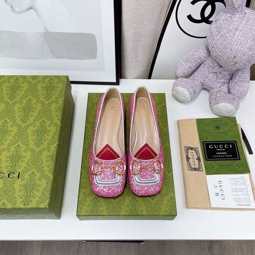 (1:1 replica) Gucci Lovelight Crystal Ballet Flat With Horsebit Silver For Women GG