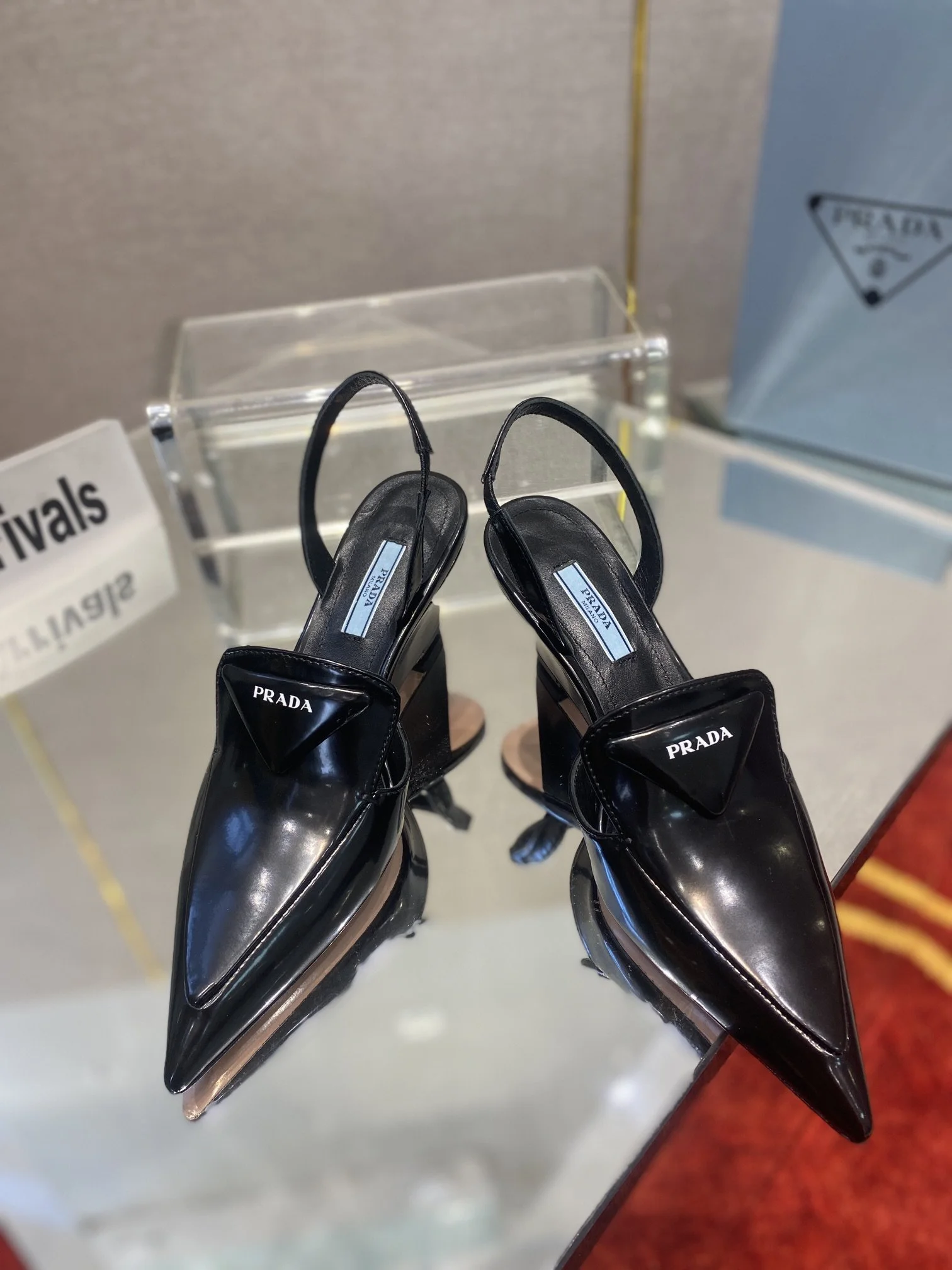(1:1 replica) Prada Brushed Slingback Pumps Black For Women 2.6in/65mm PRD 1I885M_055_F0002_F_A065