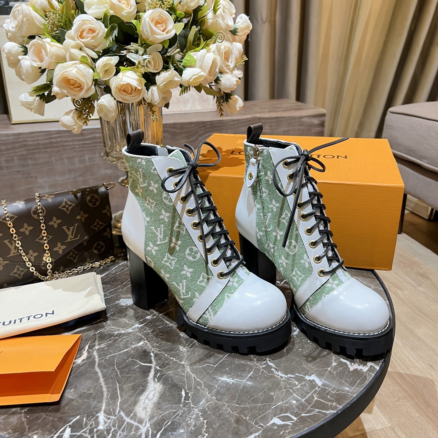 (1:1 replica) Louis Vuitton Women s Star Trail Ankle Boot Green For Women LV