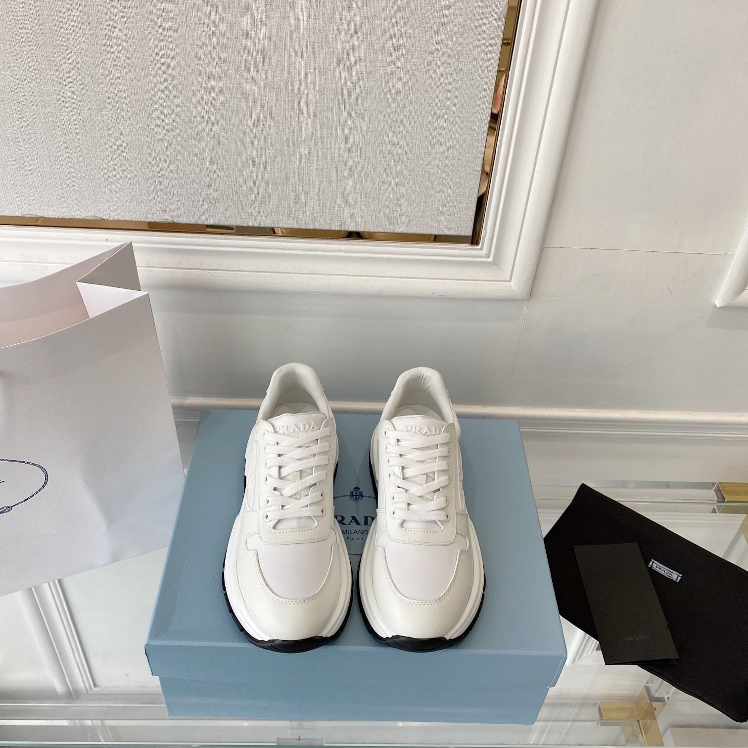 (1:1 replica) Prada Prax 01 Re-Nylon Gabardine Sneakers White For Women 1.8in/45mm PRD