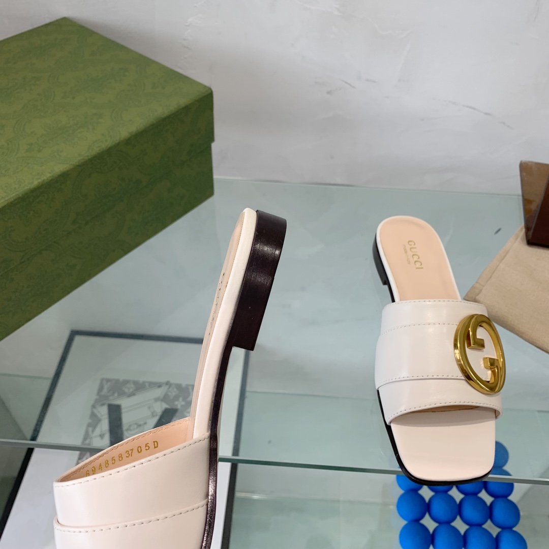 (1:1 replica) Gucci Blondie Slide Sandal White For Women GG