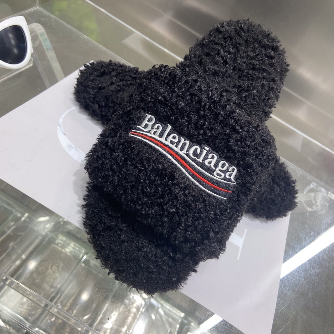 (1:1 replica) Balenciaga Furry Slide Sandal Black For Women 654261W2DO11096
