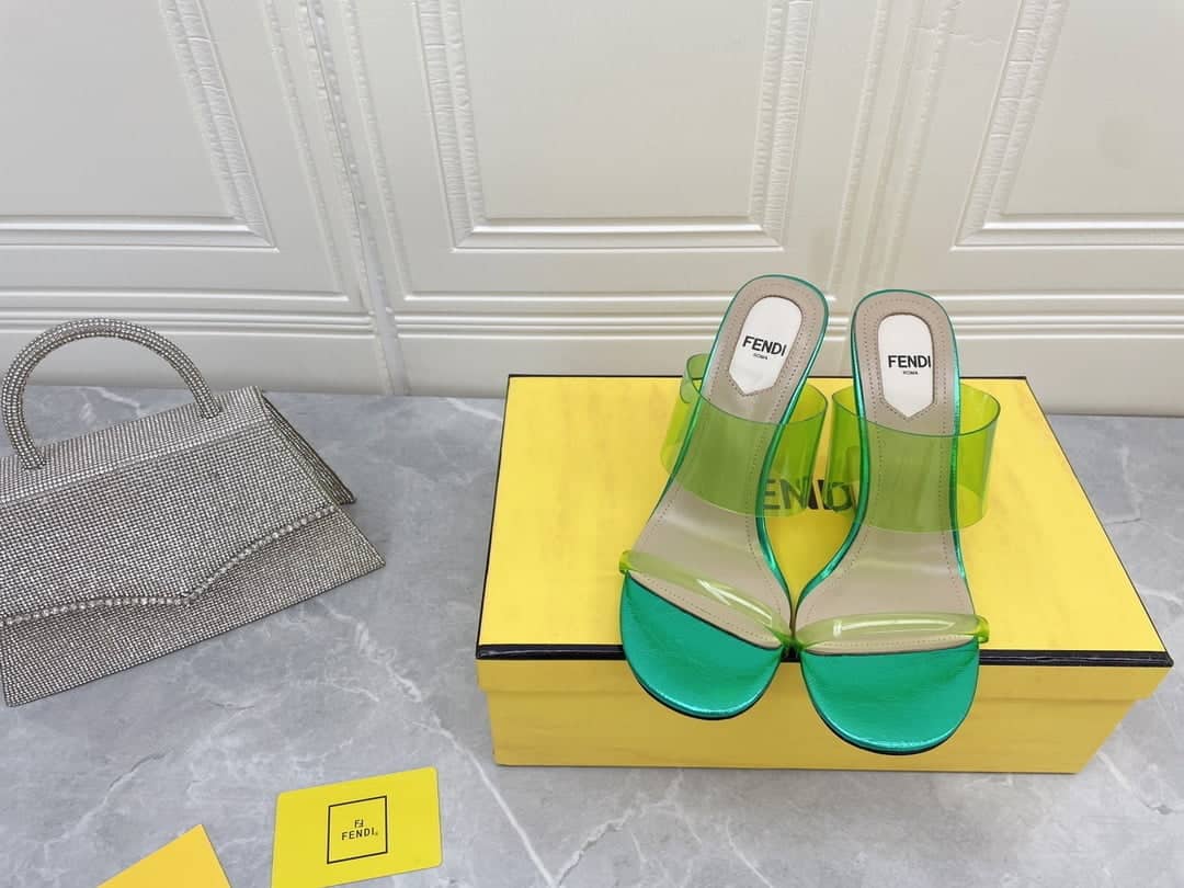 (1:1 replica) Fendi First Green Transparent High-Heeled Sandals For Women