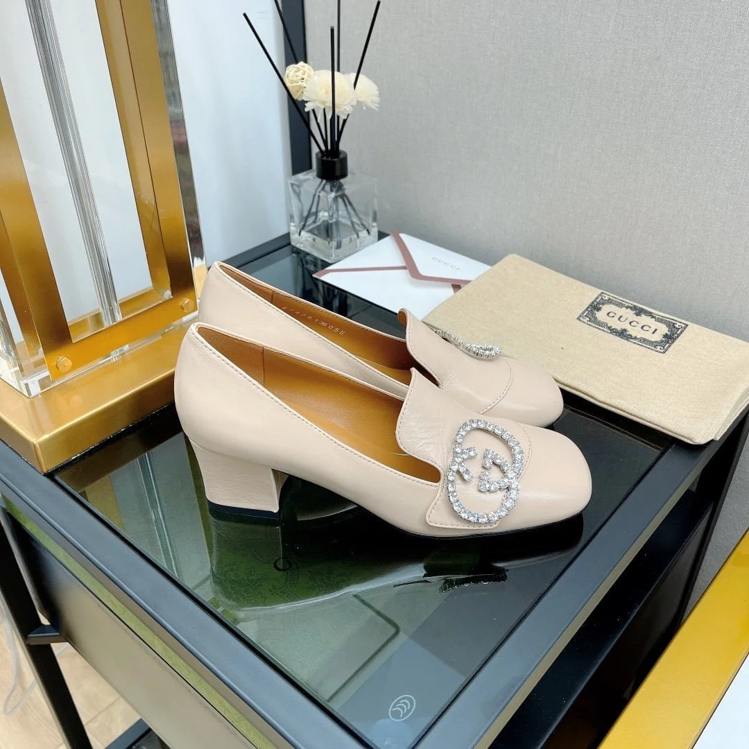 (1:1 replica) Gucci Women s Mid-Heel Pump With GG Logo Beige For Women GG