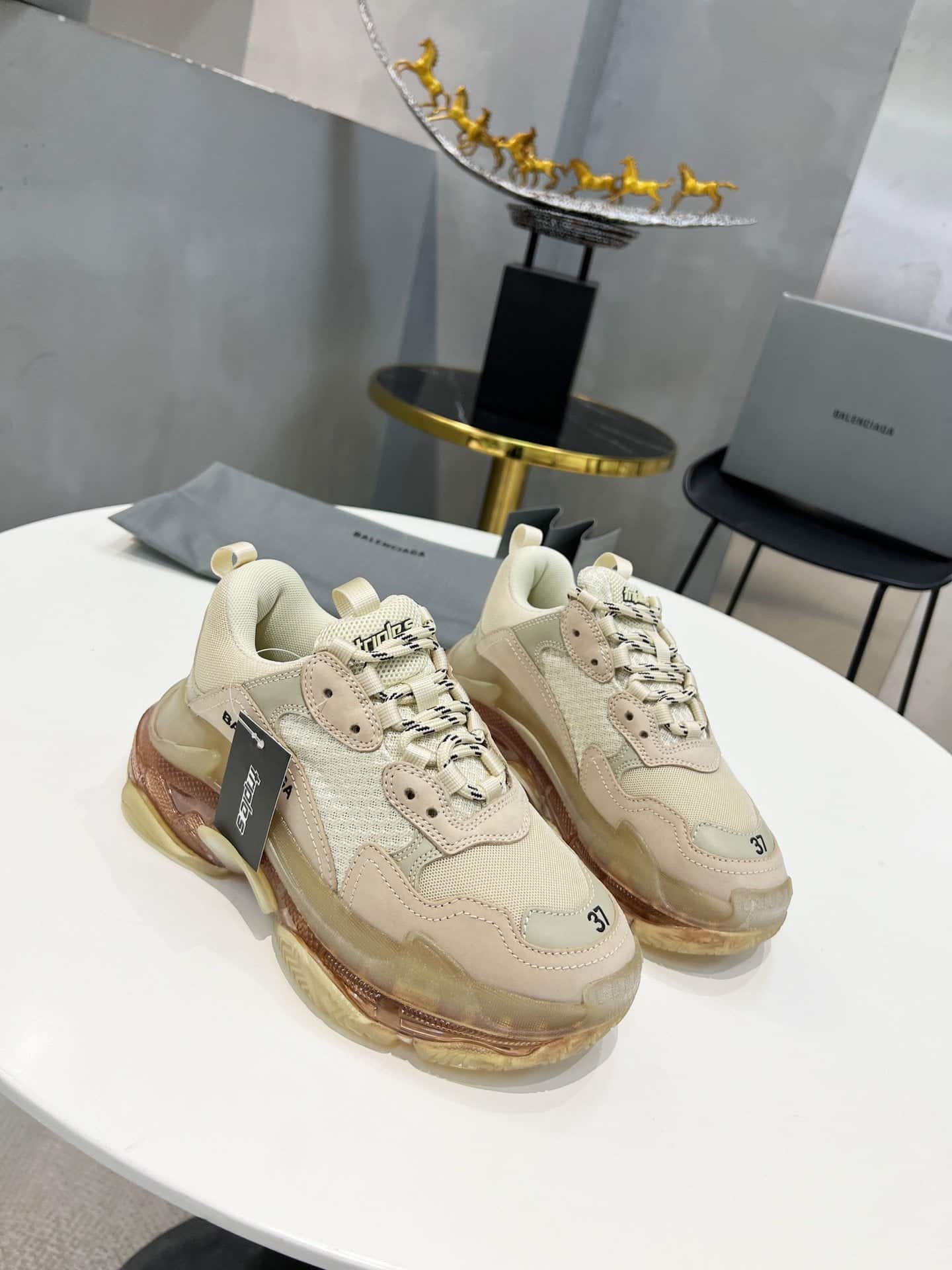 (1:1 replica) Balenciaga Triple S Trainers Clear Sole Beige For Women 544351W2GA19710