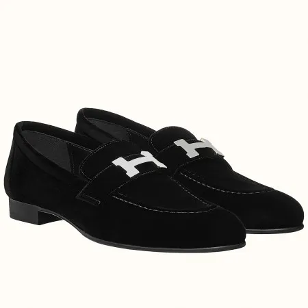 (1:1 replica) Hermes Women s Paris Loafers In Black Velvet HM081