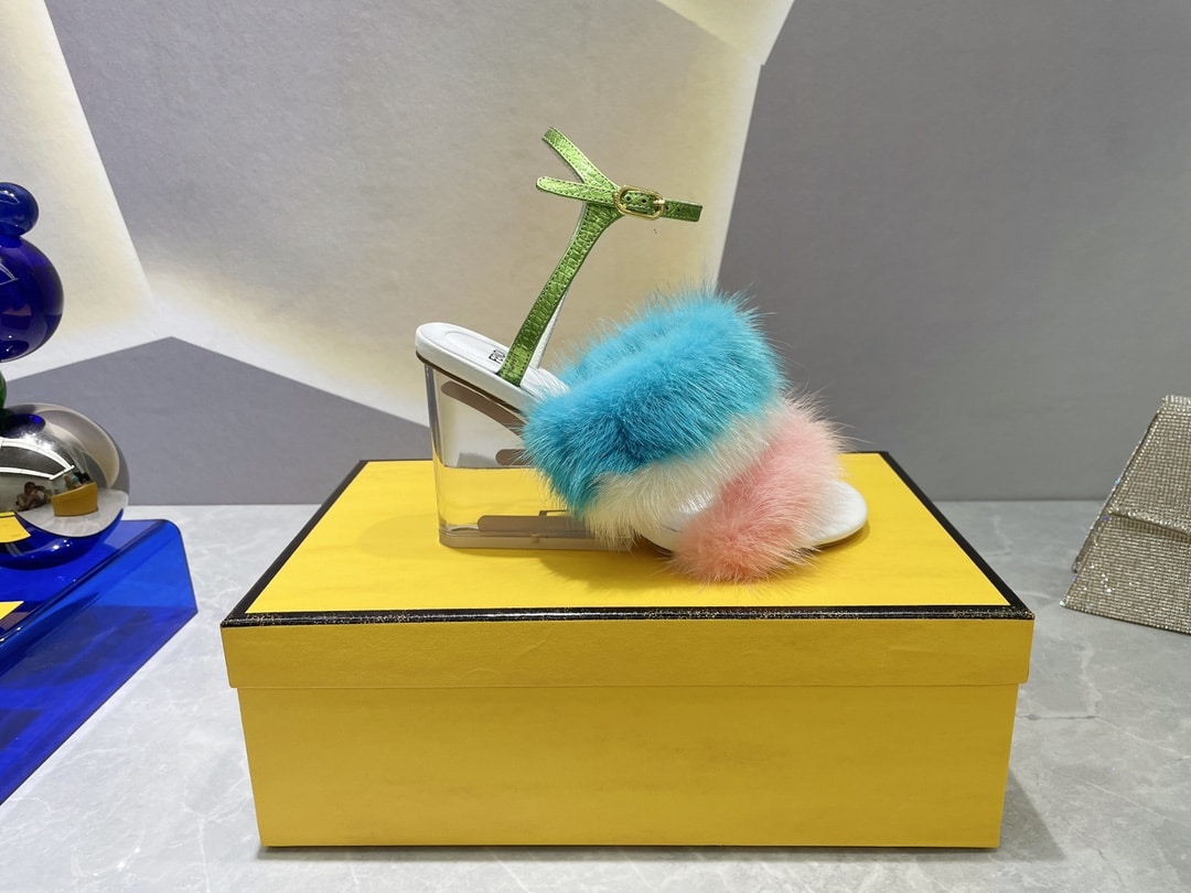 (1:1 replica) Fendi First Pink/Blue Mink High-Heeled Sandals For Women 8X8275AI12F1H01