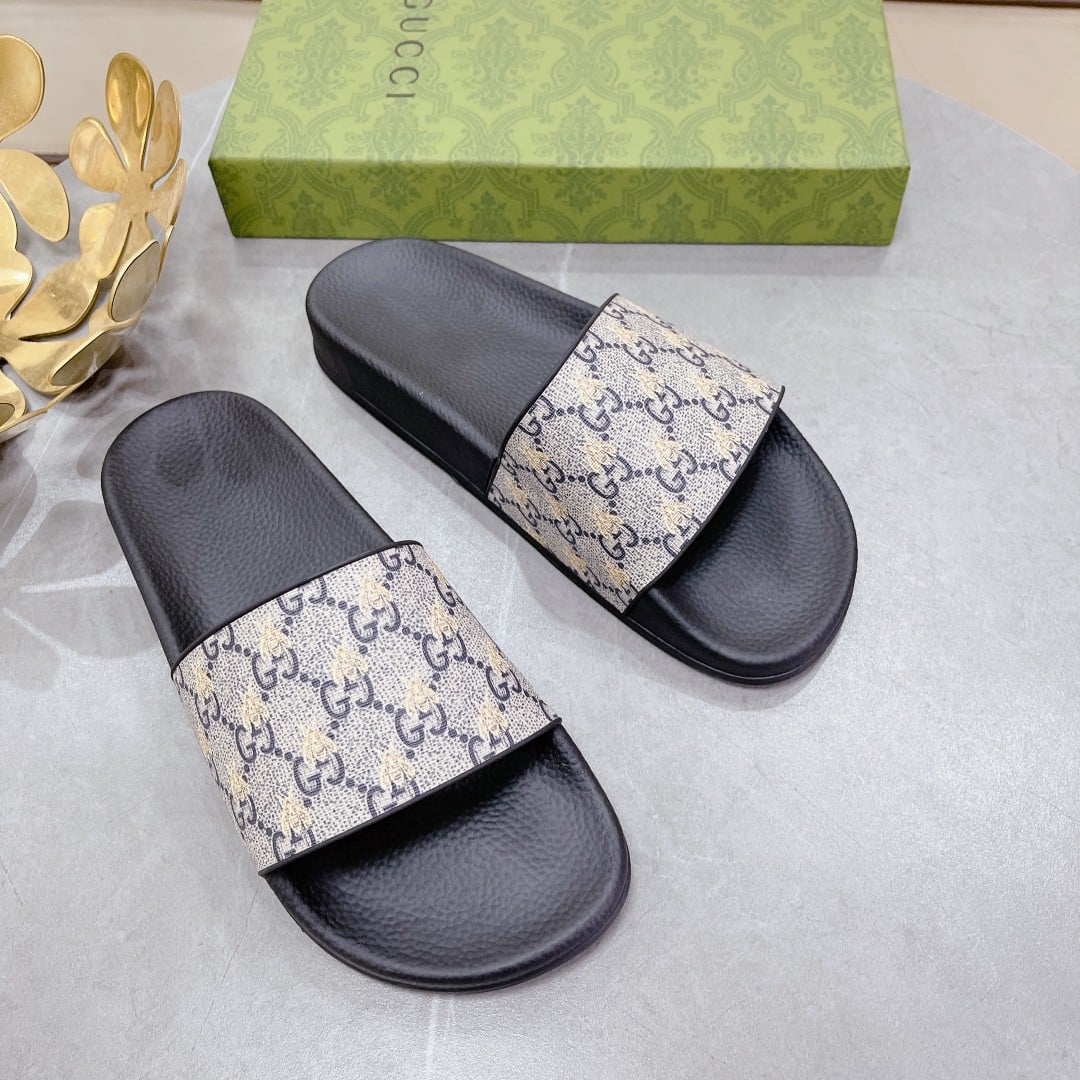 (1:1 replica) Gucci Women s GG Slide Sandal With Bees Black For Women 407345