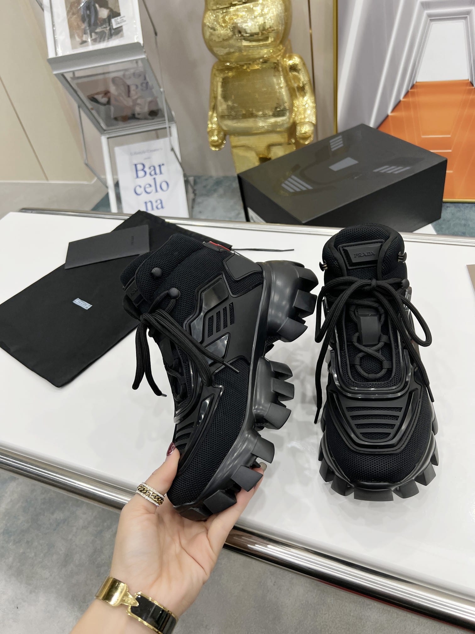 (1:1 replica) Prada Cloudbust Thunder High-Top Sneakers Black For Women 1.9in/50mm PRD 2TG180_3KZU_F0002