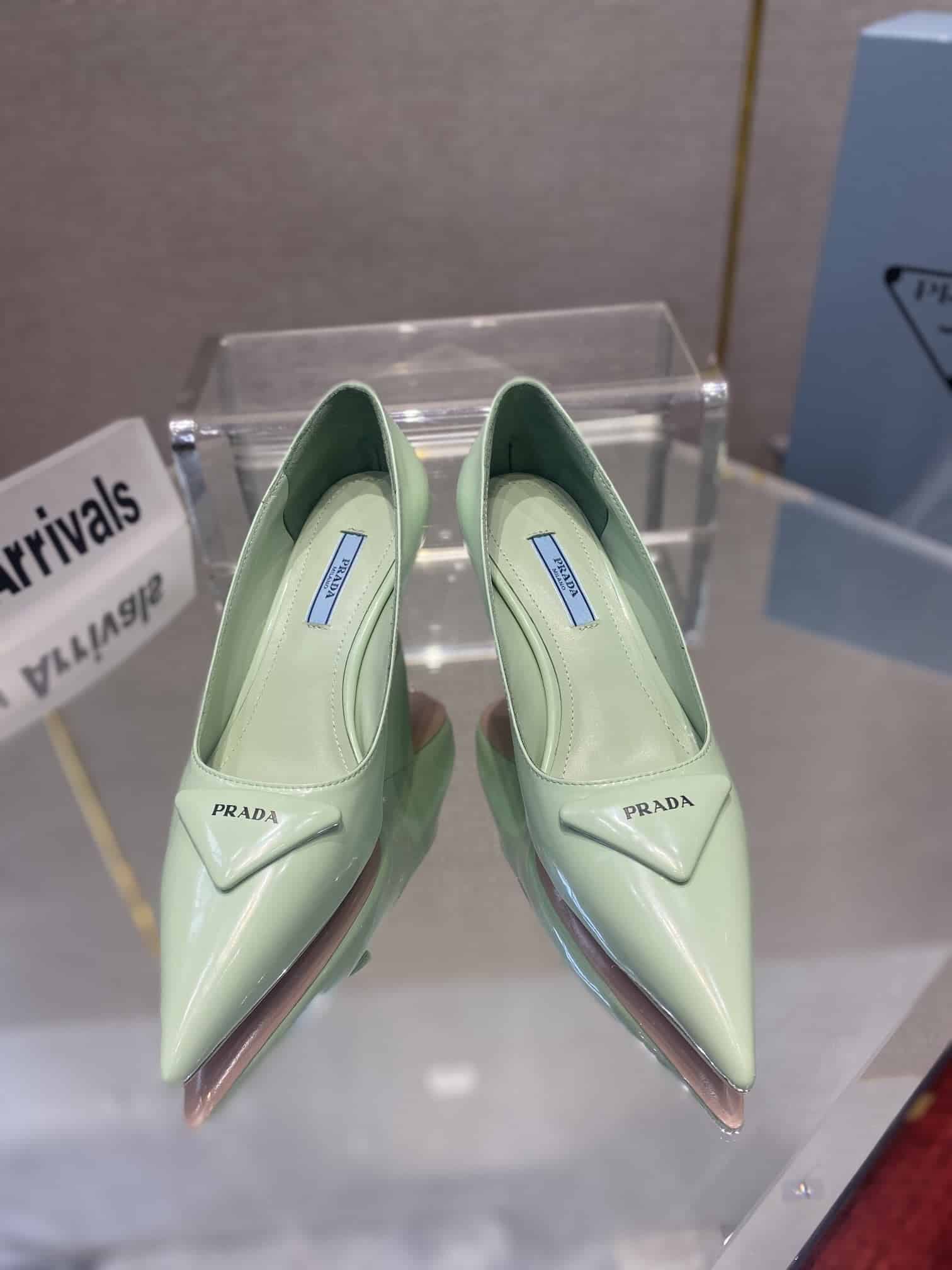 (1:1 replica) Prada Brushed Pumps Green For Women 2.6in/65mm PRD